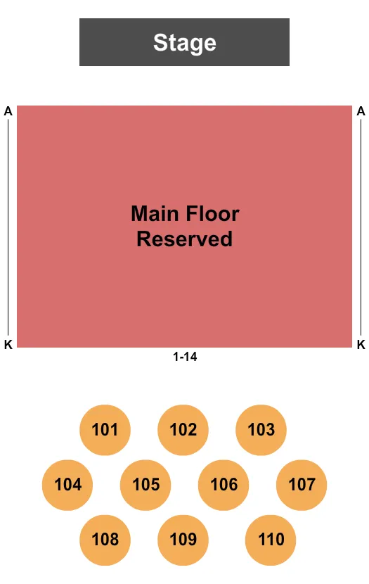 seating chart for The Milton Theatre - Endstage Tables-2 - eventticketscenter.com