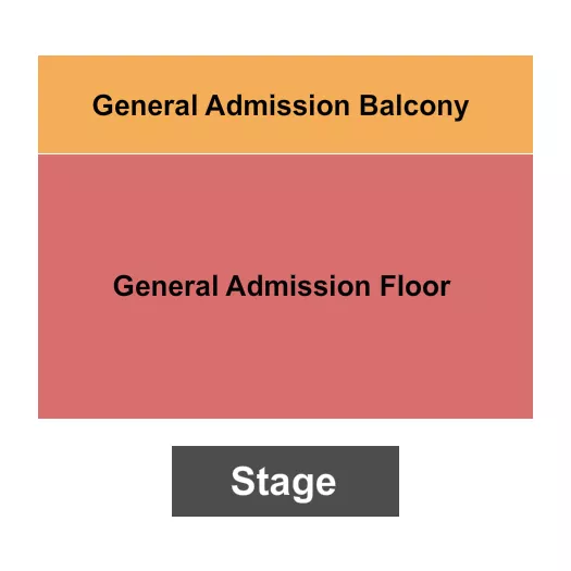 GAFlr/GABalcony Seating Chart at The Mod Club. The chart shows the main floor/stage with seating options surrounding it, which are color coded