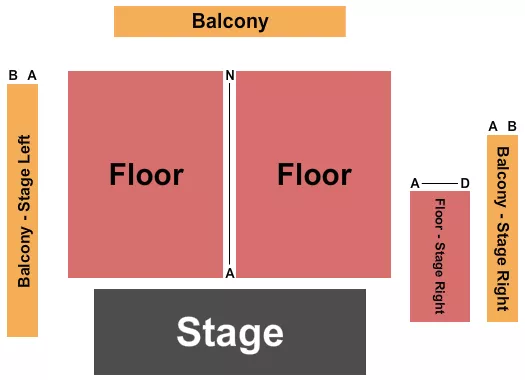 Endstage Seating Chart at The Sovereign. The chart shows the main floor/stage with seating options surrounding it, which are color coded