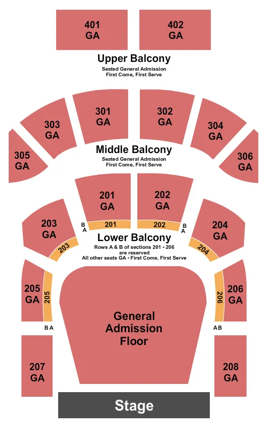 seating chart for The Tabernacle - GA - GA All - Rsvd Front Rows  Low Balc - eventticketscenter.com