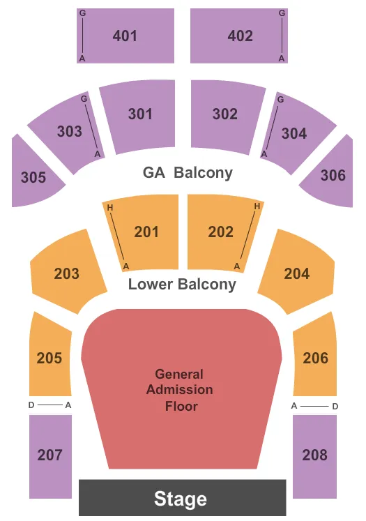 seating chart for The Tabernacle - GA - EndStage GA and Resv - eventticketscenter.com