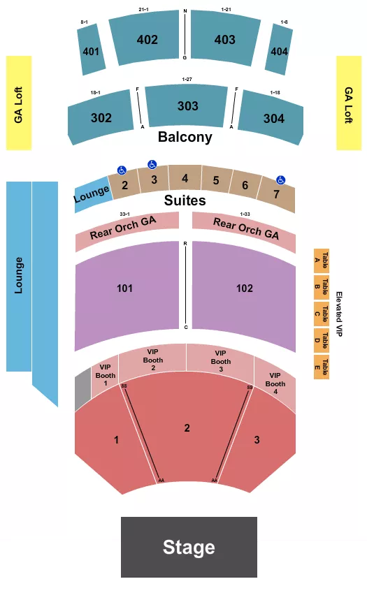 seating chart for The Theater at Virgin Hotels - Las Vegas - Endstage 4 - eventticketscenter.com