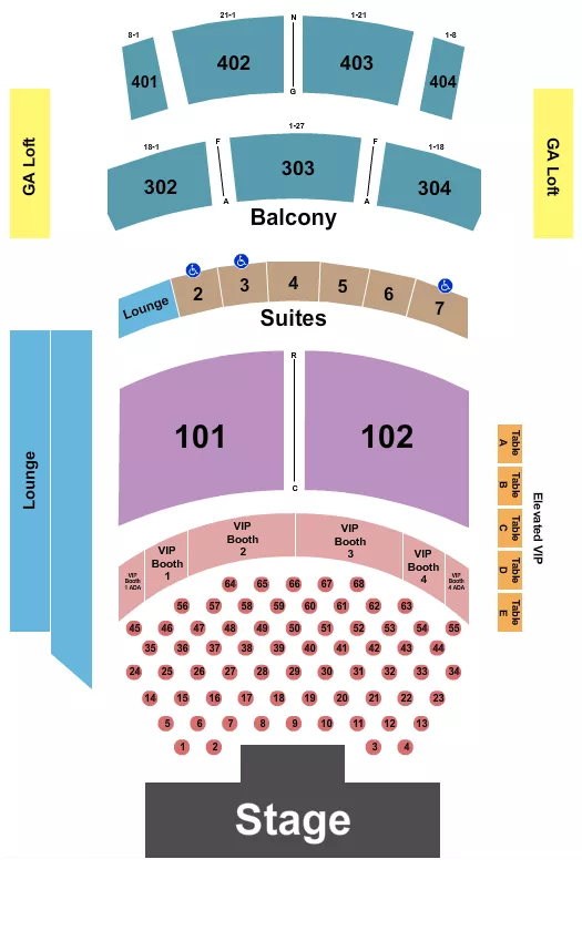 seating chart for The Theater at Virgin Hotels - Las Vegas - Endstage Tables - eventticketscenter.com