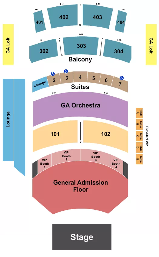 seating chart for The Theater at Virgin Hotels - Las Vegas - GA Floor/Booth/GAOrc - eventticketscenter.com