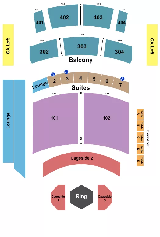 seating chart for The Theater at Virgin Hotels - Las Vegas - MMA 2 - eventticketscenter.com