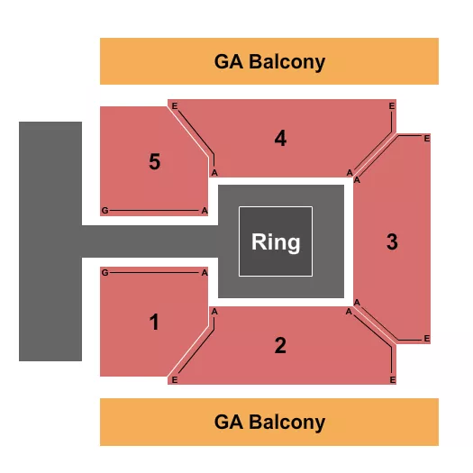 Boxing Seating Chart at The Theater at Spartanburg Memorial Auditorium. The chart shows the main floor/stage with seating options surrounding it, which are color coded