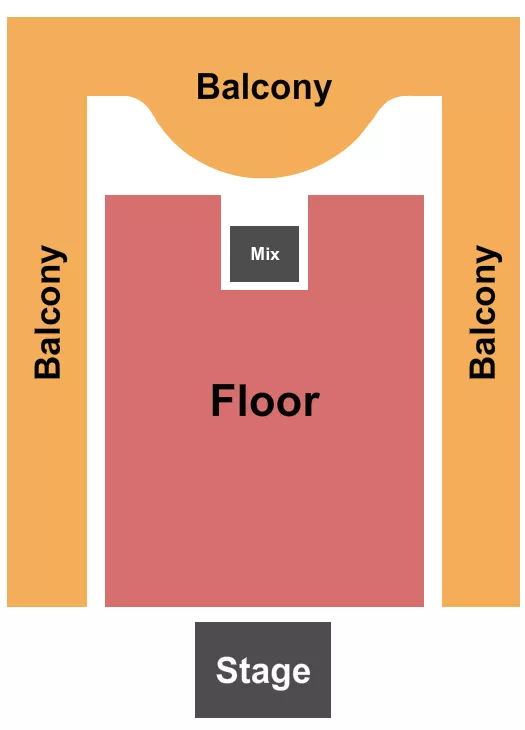 GA Floor/GA Balc Seating Chart at The Union Event Center. The chart shows the main floor/stage with seating options surrounding it, which are color coded