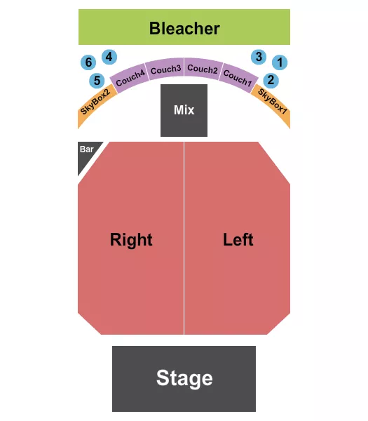 Endstage RSV Seating Chart at The Vermont. The chart shows the main floor/stage with seating options surrounding it, which are color coded