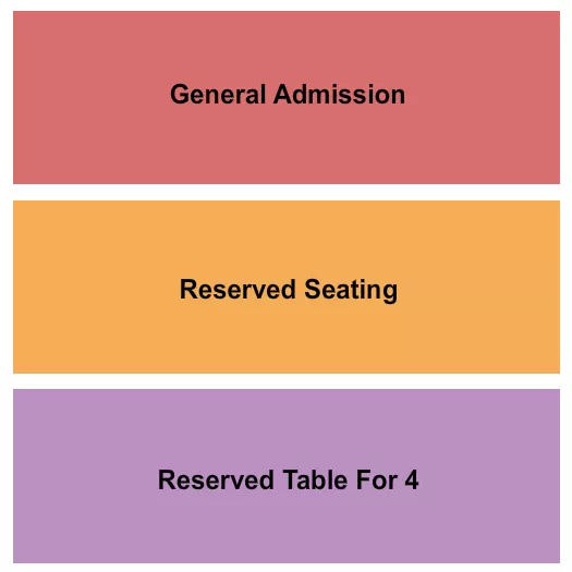 GA/Reserved Seating Chart at The WC Social Club. The chart shows the main floor/stage with seating options surrounding it, which are color coded