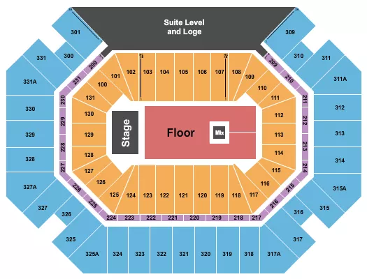 seating chart for Thompson Boling Arena at Food City Center - Endstage GA Floor - eventticketscenter.com