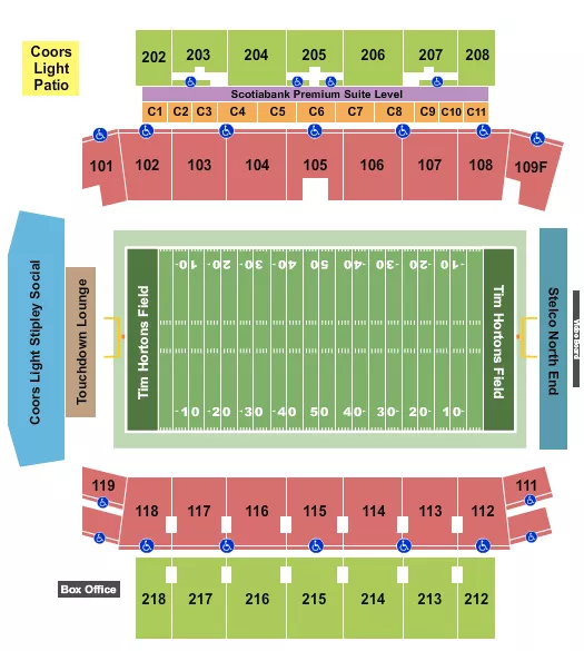 seating chart for Tim Hortons Field - Football - eventticketscenter.com