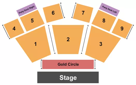 Endstage 2 Seating Chart at Timber Rock Amphitheater. The chart shows the main floor/stage with seating options surrounding it, which are color coded