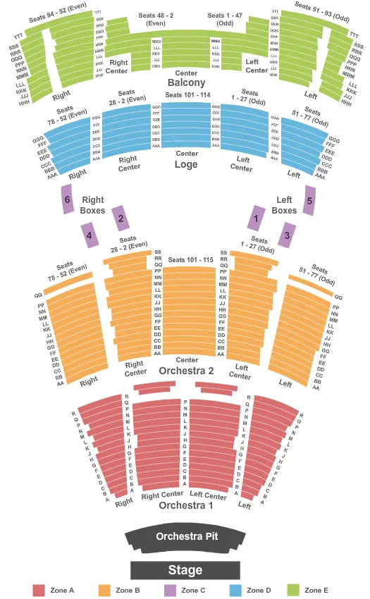 seating chart for Moran Theater At Jacksonville Center for the Performing Arts - Endstage-No Pit_IntZone - eventticketscenter.com