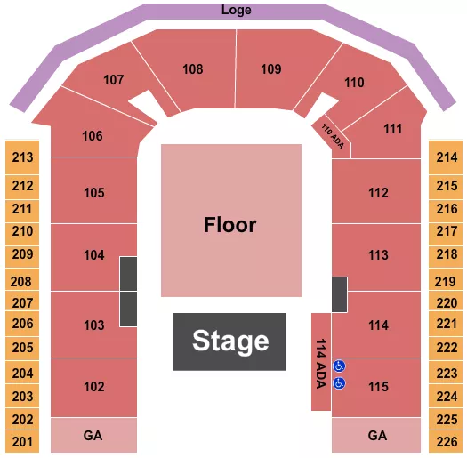 seating chart for Town Toyota Center - Endstage Rsvd Floor - eventticketscenter.com