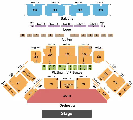 seating chart for Toyota Oakdale Theatre - EndStage GA Pit - eventticketscenter.com