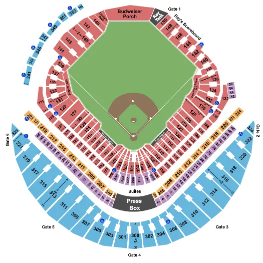 seating chart for Tropicana Field - Baseball - eventticketscenter.com