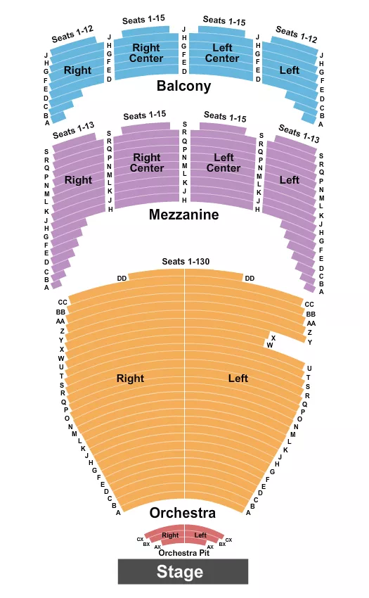 seating chart for Chapman Music Hall at Tulsa Performing Arts Center - Endstage Pit - eventticketscenter.com