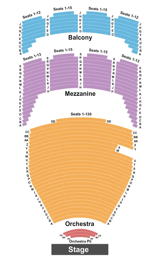 seating chart for Chapman Music Hall at Tulsa Performing Arts Center - Endstage Pit - eventticketscenter.com