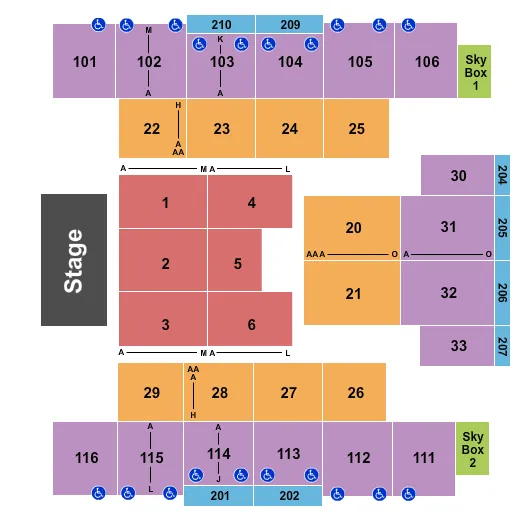 seating chart for Event Center at Turning Stone Resort & Casino - Endstage 2 - eventticketscenter.com