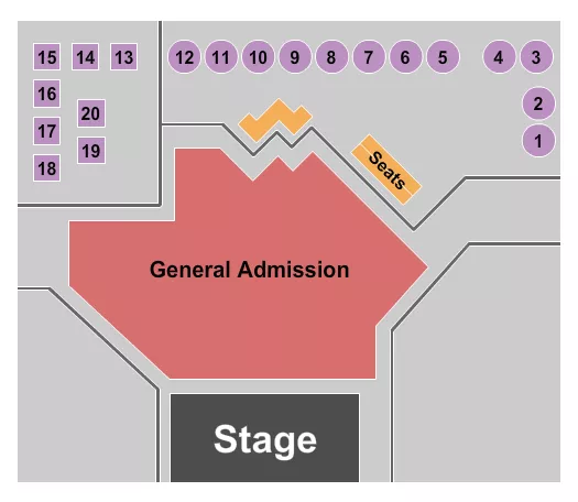 Endstage GA/Tables Seating Chart at Turntable. The chart shows the main floor/stage with seating options surrounding it, which are color coded