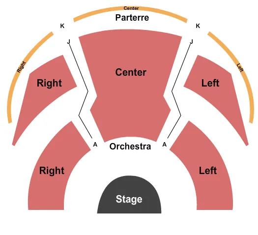 End Stage Seating Chart at Two River Theater. The chart shows the main floor/stage with seating options surrounding it, which are color coded