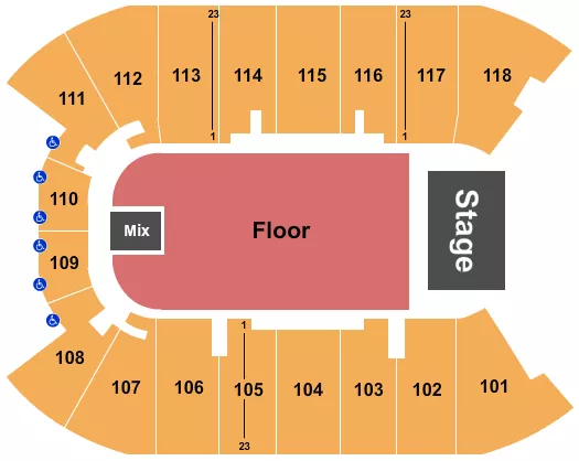 seating chart for UBC - Doug Mitchell Thunderbird Sports Centre - Endstage GA Floor 3 - eventticketscenter.com