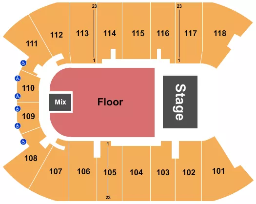 seating chart for UBC - Doug Mitchell Thunderbird Sports Centre - Endstage GA Floor 4 - eventticketscenter.com