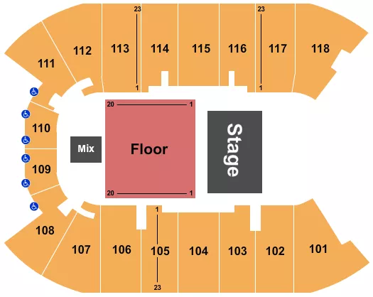 seating chart for UBC - Doug Mitchell Thunderbird Sports Centre - Half House Rsvd Floor - eventticketscenter.com