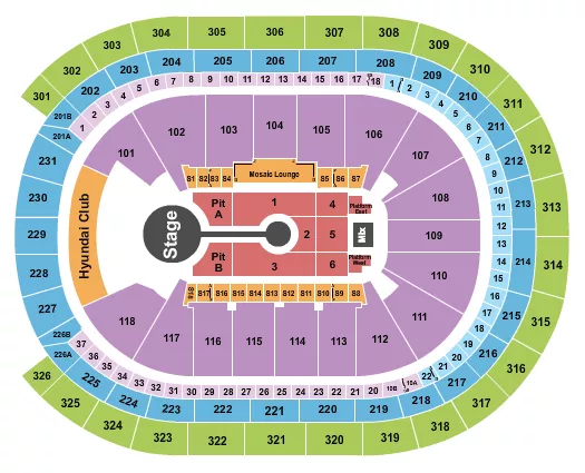 Brandon Lake Seating Chart at UBS Arena. The chart shows the main floor/stage with seating options surrounding it, which are color coded