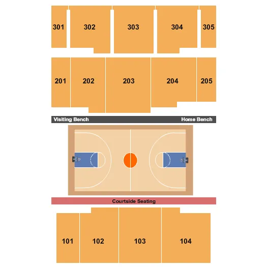 Basketball Seating Chart at UC Riverside Student Recreation Center. The chart shows the main floor/stage with seating options surrounding it, which are color coded