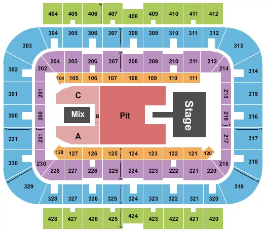 Lorde Seating Chart at UWM Panther Arena. The chart shows the main floor/stage with seating options surrounding it, which are color coded