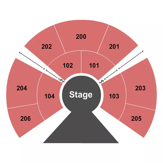 Cirque Du Soleil 2 Seating Chart at Under The Big Top. The chart shows the main floor/stage with seating options surrounding it, which are color coded