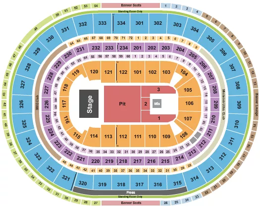 seating chart for United Center - Endstage Pit/Flr 1-3 - eventticketscenter.com