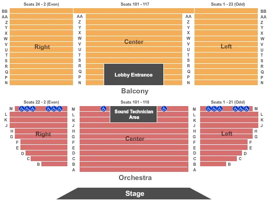 seating chart for Uptown Theatre Napa - End Stage - eventticketscenter.com