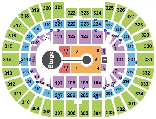 Brandon Lake Seating Chart at Value City Arena at The Schottenstein Center. The chart shows the main floor/stage with seating options surrounding it, which are color coded
