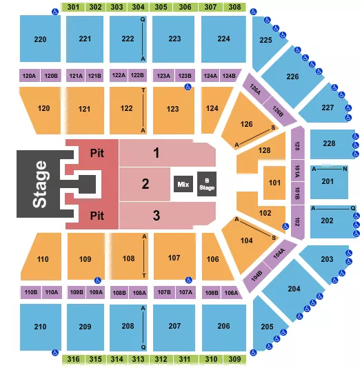 Bailey Zimmerman Seating Chart at Van Andel Arena. The chart shows the main floor/stage with seating options surrounding it, which are color coded