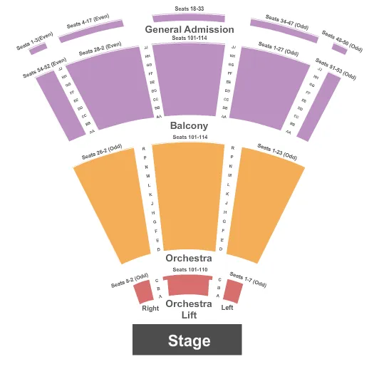 seating chart for Van Duzer Theatre - End Stage - eventticketscenter.com