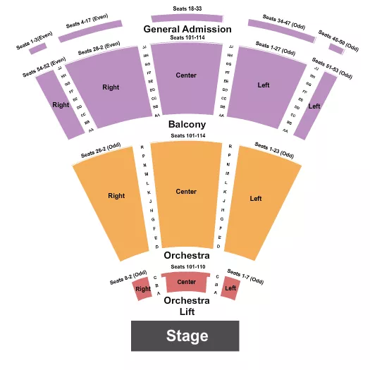seating chart for Van Duzer Theatre - End Stage - eventticketscenter.com