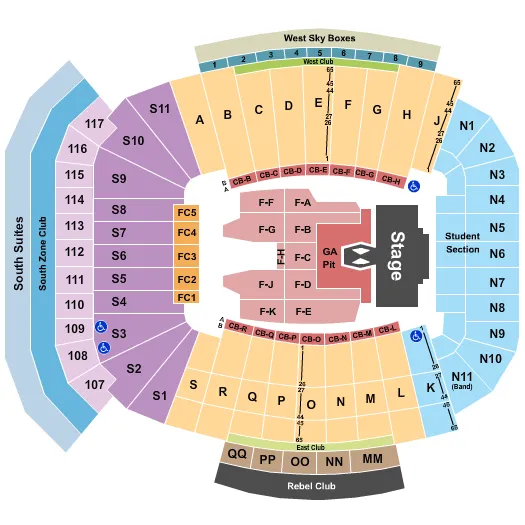 seating chart for Vaught Hemingway Stadium - Morgan Wallen - eventticketscenter.com
