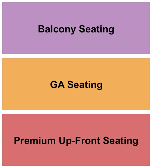 GA/Balc/Premium Seating Chart at Vivid Music Hall. The chart shows the main floor/stage with seating options surrounding it, which are color coded