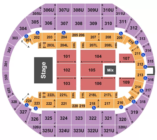 seating chart for Propst Arena At the Von Braun Center - Endstage 107 & 108 - eventticketscenter.com