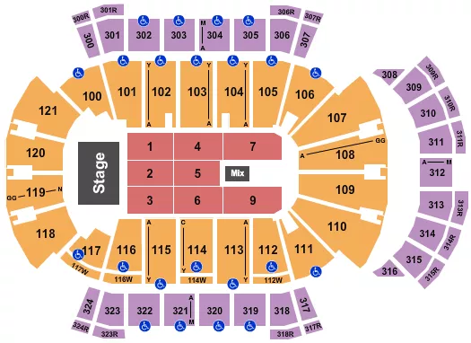 seating chart for VyStar Veterans Memorial Arena - End Stage - eventticketscenter.com