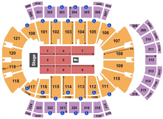 seating chart for VyStar Veterans Memorial Arena - Endstage 6 - eventticketscenter.com