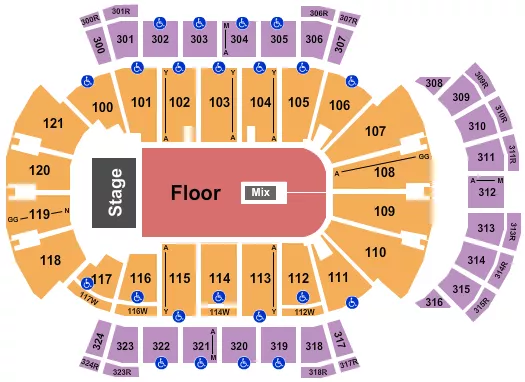 seating chart for VyStar Veterans Memorial Arena - Endstage GA Floor - eventticketscenter.com