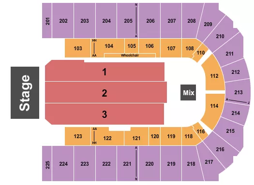 seating chart for Upstate Medical University Arena at Onondaga County War Memorial - Endstage 2025 - eventticketscenter.com