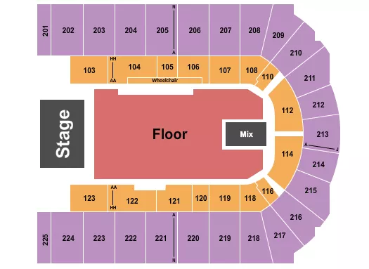 seating chart for Upstate Medical University Arena at Onondaga County War Memorial - Endstage Floor - eventticketscenter.com
