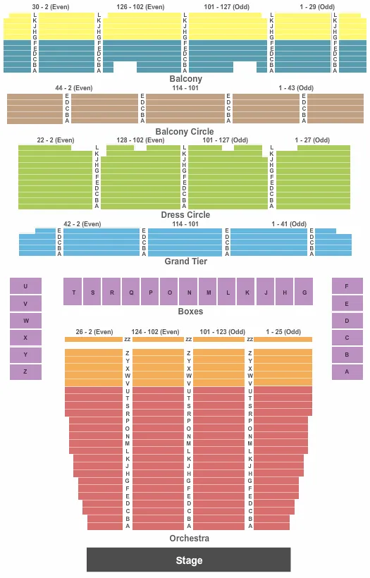 seating chart for War Memorial Opera House - End Stage - eventticketscenter.com