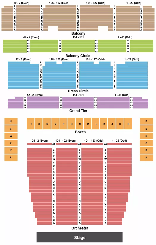 seating chart for War Memorial Opera House - End Stage - eventticketscenter.com