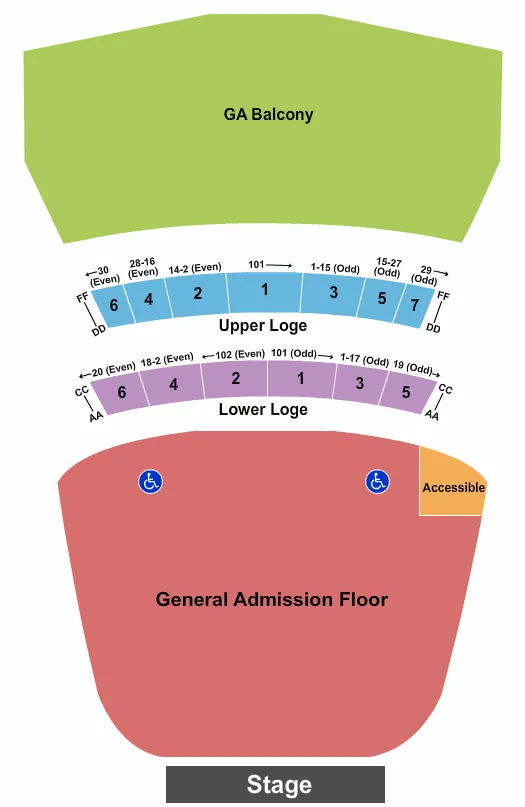 seating chart for Warfield - Endstage GA Flr/GA Balc 2 - eventticketscenter.com