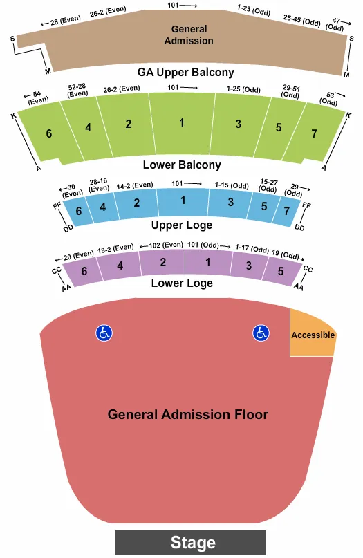 seating chart for Warfield - GA Flr & Up Balc - Rsvd Loge & Low Balc - eventticketscenter.com